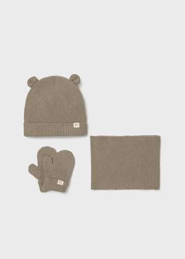 Mayoral 3-piece hat & neck set H. Truffle Lg