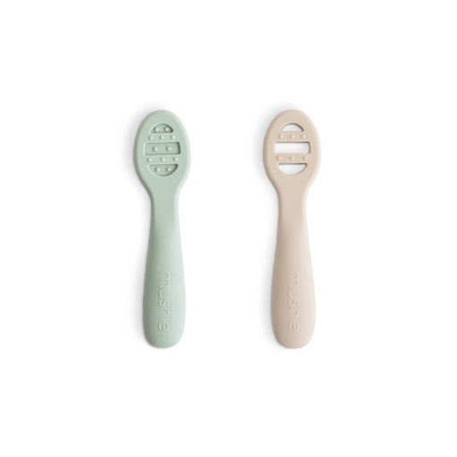 Mushie First Feeding Baby Spoons- Cambridge Blue/Shifting Sands