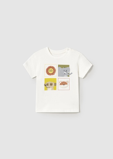 Mayoral Short sleeve t-shirt with jungle animals- Cream