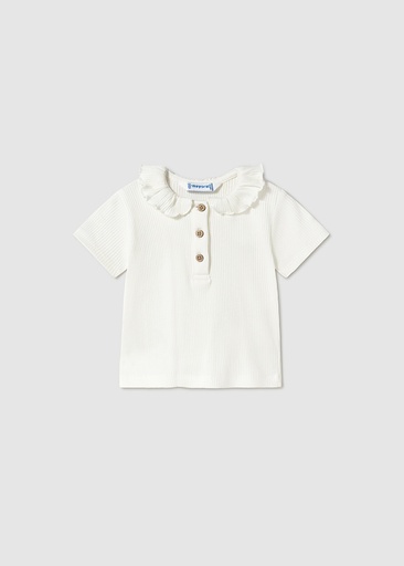 Mayoral Short sleeve ribbed polo - Natural