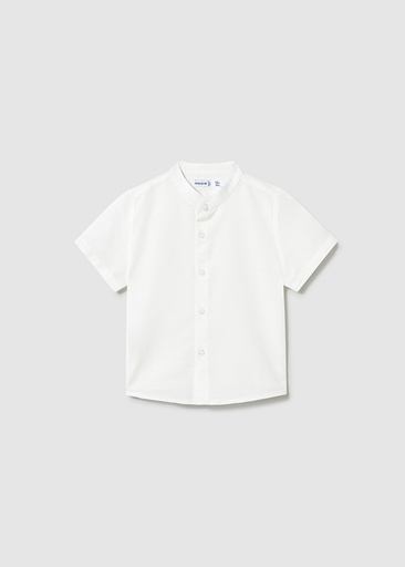 Mayoral Short sleeve linen mao collar shirt - White