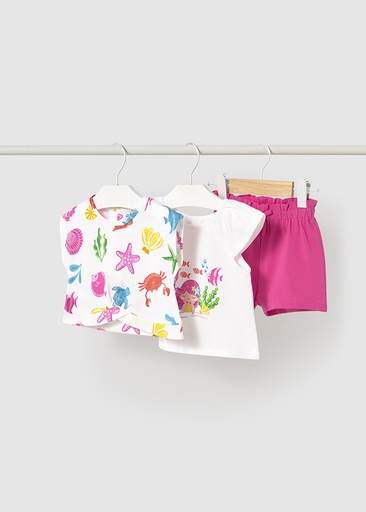 Mayoral Shorts w/ 2 shirt set - Fuchsia