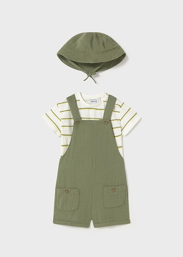 Mayoral Dungaree 3pcs set - Sage