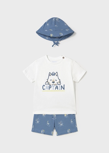 Mayoral Knit set w/ bucket hat - Capri blue