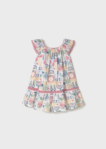Mayoral Printed dress with trimmings- Rose