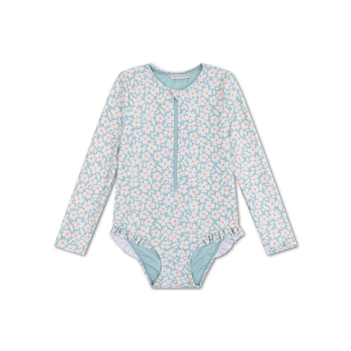 Swim Essentials Swimsuit with long sleeves green flowers  98/104cm