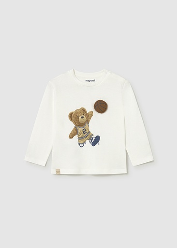 Mayoral Long Sleeve t-shirt applique animal - Cream-bear