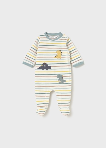 Mayoral Striped velour onesie - Ice