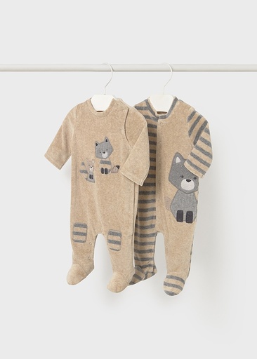 Mayoral 2 Pcs velour onesie - Oat