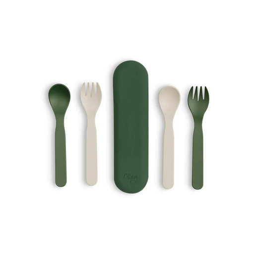 Citron - Bio Based Cutlery Set of 5 Green/Cream + Case 
