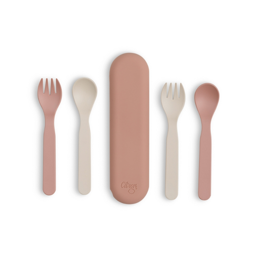 Citron - Bio Based Cutlery Set of 5 Pink/Cream + Case 