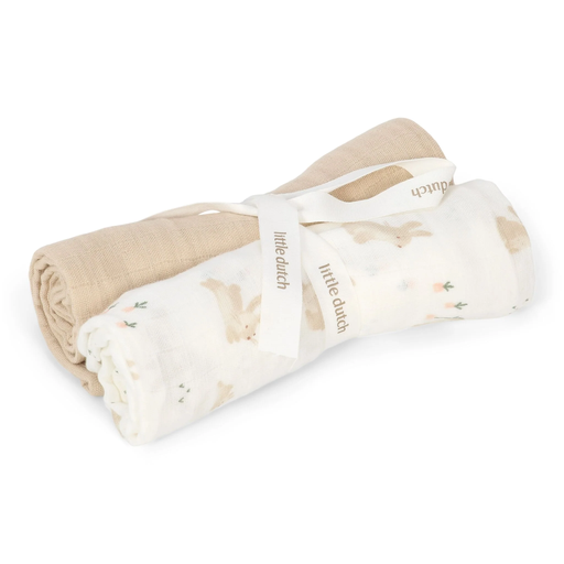 [LD-TE51895033] Little Dutch - Set of 2 muslin swaddles Baby Bunny 70x70