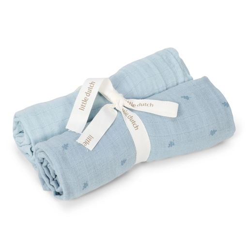 [LD-TE51845042] Little Dutch - Set of 2 muslin swaddles Pure Denim Blue 70x70
