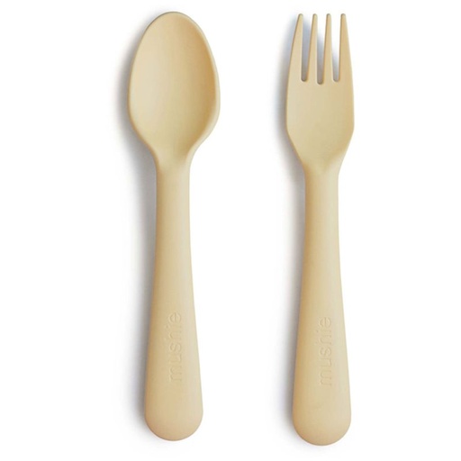 Mushie Fork and Spoon Set Cutlery Pale Daffodil 2 Pc