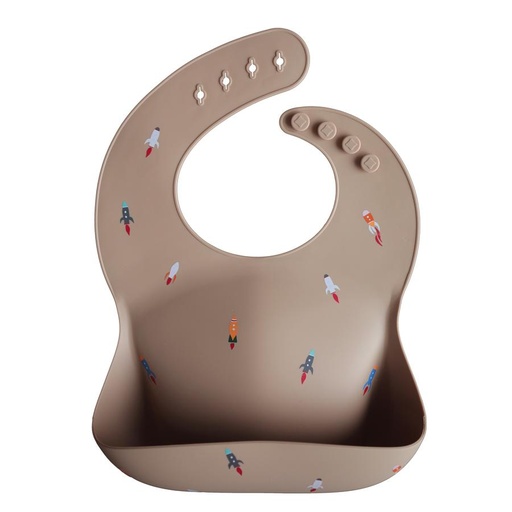 Mushie Silicone Baby Bibs Adjustable Fit Waterproof Bibs  Toddlers Rocket Ship 